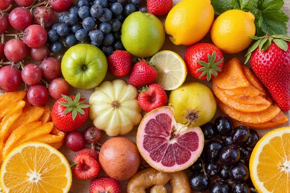 Assortment of colorful fruits and berries