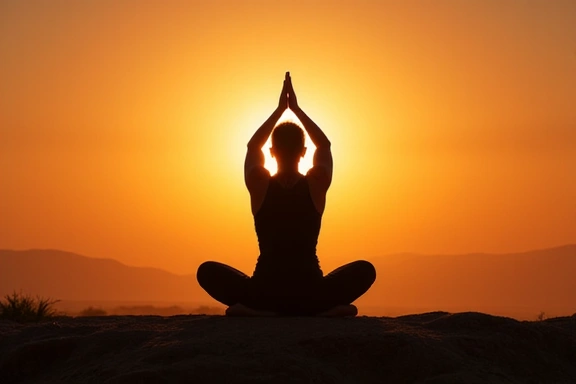 Person doing yoga pose at sunrise